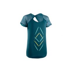 Koszulka do tańca fitness damska. Niebieskie t-shirty damskie DOMYOS, bez wzorów, z elastanu, eleganckie, bez kołnierzyka. Za 59,99 zł.