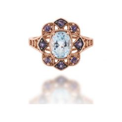 Złoty Pierścionek - złoto 585, Iolit,blue topaz. Żółte pierścionki damskie W.KRUK, z topazem, złote. Za 1990,00 zł.