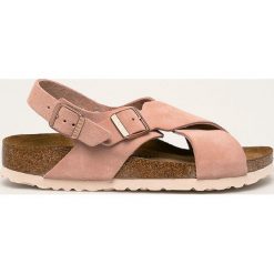 Birkenstock - Sandały skórzane Tulum. Różowe klapki damskie Birkenstock, bez wzorów, ze skóry, bez obcasa, na obcasie. W wyprzedaży za 299,90 zł.