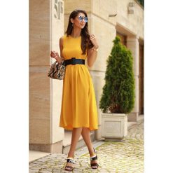 Sukienka FAUNA MUSTARD. Żółte sukienki damskie IVET, na co dzień, m, bez wzorów, eleganckie, bez kołnierzyka, bez rękawów, długie. W wyprzedaży za 69,00 zł.
