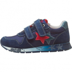 Sneakersy "Parker" w kolorze granatowym. Niebieskie trampki chłopięce marki Naturino, z aplikacjami, z materiału. W wyprzedaży za 172,95 zł.