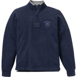 Bluza ze stójką pique Regular Fit bonprix ciemnoniebieski melanż. Niebieskie bluzy męskie bonprix, s, z nadrukiem, sportowe, ze stójką, bez rękawów, bez kaptura. Za 89,99 zł.