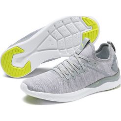 Buty "IGNITE Flash evoKnit" w kolorze szarym do biegania. Szare buty sportowe damskie Puma, z materiału, do biegania. W wyprzedaży za 249,95 zł.