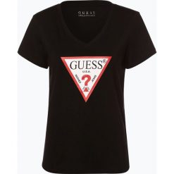 Guess Jeans - T-shirt damski, czarny. Czarne t-shirty damskie Guess Jeans, s, z nadrukiem, z jeansu, z dekoltem w serek. Za 99,95 zł.