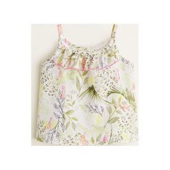 Mango Kids - Top Aria. Białe bluzki dziewczęce Mango Kids, bez wzorów, z bawełny, z okrągłym kołnierzem, bez rękawów, bez kaptura. W wyprzedaży za 49,90 zł.