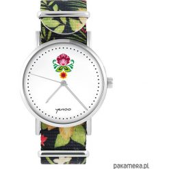 Zegarek - Folkowy kwiat - kwiaty, nato, czarny. Czarne zegarki damskie Pakamera. Za 129,00 zł.