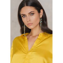 Kolczyki damskie: NA-KD Accessories Kolczyki z kolorowych łańcuszków – Turquoise,Gold