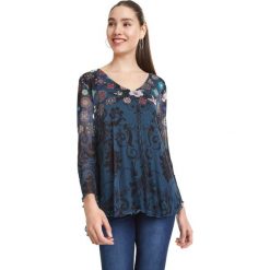Desigual Bruce Koszulka Niebieski. Niebieskie koszulki damskie Desigual, m, w kwiaty, z elastanu, bez kołnierzyka, z długim rękawem. Za 378,95 zł.