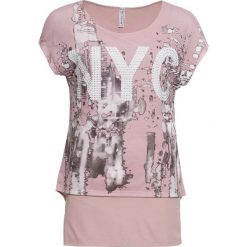 Shirt z nadrukiem 2 w 1 bonprix różowobrązowy z nadrukiem. Różowe koszulki damskie bonprix, z nadrukiem, bez kołnierzyka. Za 89,99 zł.