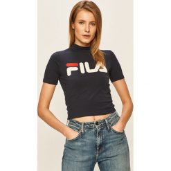 Fila - T-shirt. Niebieskie bluzki damskie Fila, s, z nadrukiem, z elastanu, casualowe, z golfem. Za 169,90 zł.
