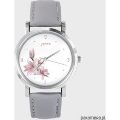 Zegarek - Różowa lilia - szary, skórzany. Czerwone zegarki damskie Pakamera. Za 139,00 zł.