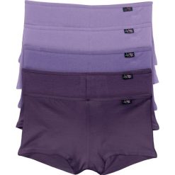 Figi "french" (5 par) bonprix ciemny lila + lila + bez. Fioletowe majtki damskie bonprix, z aplikacjami. Za 44,95 zł.