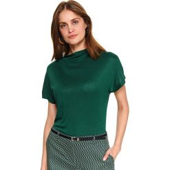 T-SHIRT DAMSKI ZE STÓJKĄ. Zielone t-shirty damskie Top Secret, bez wzorów, z dzianiny, biznesowe, ze stójką. Za 39,99 zł.