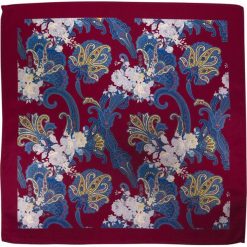 Bordowa poszetka w niebiesko-fioletowy wzór floral E225. Czerwone poszetki męskie Modini Moda Męska, bez wzorów, casualowe. Za 29,70 zł.