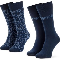 Zestaw 2 par wysokich skarpet męskich EMPORIO ARMANI - 302302 9P284 02139 r.39/46 Blu. Niebieskie skarpetki męskie z elastanu. W wyprzedaży za 89,00 zł.