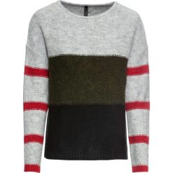 Sweter "boxy" w paski bonprix zielono-różowo-czarny w paski. Zielone swetry damskie bonprix, w paski, bez rękawów, bez kaptura. Za 109,99 zł.