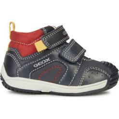 Geox - Buty dziecięce. Niebieskie trampki chłopięce Geox, bez wzorów, ze skóry, sportowe, z okrągłym noskiem, bez zapięcia. W wyprzedaży za 199,90 zł.