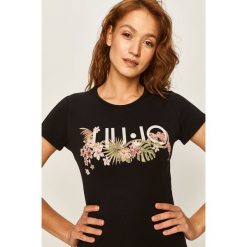Liu Jo - T-shirt. Czarne bluzki damskie Liu Jo, s, z aplikacjami, z elastanu, z okrągłym kołnierzem. W wyprzedaży za 229,90 zł.