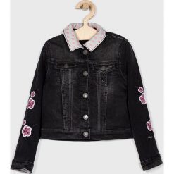 Guess Jeans - Kurtka dziecięca 113-157 cm. Szare kurtki dziewczęce Guess Jeans, z haftami, z elastanu, krótkie, bez kaptura. W wyprzedaży za 179,90 zł.