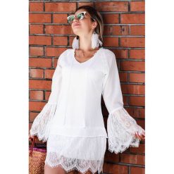 Sukienka WELLA. Białe sukienki damskie IVET, na co dzień, xl, bez wzorów, z materiału, eleganckie, bez kołnierzyka, z krótkim rękawem, krótkie, mini. W wyprzedaży za 69,00 zł.