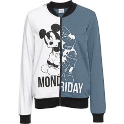 Bluza rozpinana college "Myszka Miki" bonprix dymny niebieski - biały. Szare bluzy damskie bonprix, z nadrukiem, bez rękawów, bez kaptura. Za 79,99 zł.
