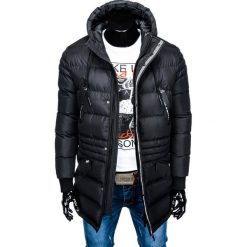 KURTKA MĘSKA ZIMOWA PARKA C386 - CZARNA. Czarne kurtki męskie zimowe Ombre Clothing, m, z poliesteru. Za 143,20 zł.