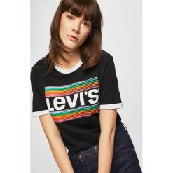 Levi's - Top. Czarne topy damskie Levi's®, s, z nadrukiem, z bawełny, z okrągłym kołnierzem. W wyprzedaży za 99,90 zł.