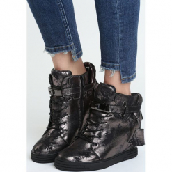 Czarno-Srebrne Sneakersy Barter. Czarne sneakersy damskie Born2be, z materiału. Za 89,99 zł.