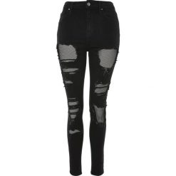 Topshop FISHNET JAMIE Jeans Skinny Fit black. Czarne rurki damskie marki Topshop. W wyprzedaży za 231,20 zł.