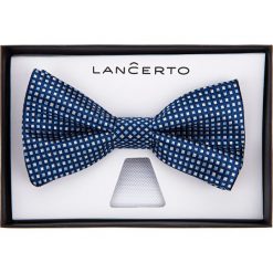 Mucha Niebieska Mikrowzór. Niebieskie muszki męskie LANCERTO, na studniówkę, bez wzorów, z dzianiny, eleganckie. Za 79,90 zł.