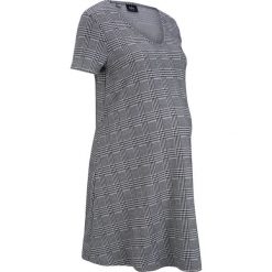 Sukienka ciążowa shirtowa w kratę glencheck bonprix szary w kratę. Szare sukienki damskie bonprix, z aplikacjami, bez kołnierzyka, moda ciążowa, bez rękawów. Za 69,99 zł.