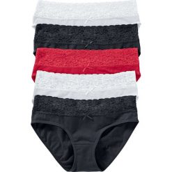 Figi (5 par) bonprix czarny + biały + czerwony. Czarne majtki damskie bonprix, w paski, z koronki. Za 44,95 zł.