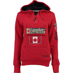 Bluza "Gyrelle" w kolorze czerwonym. Czerwone bluzy rozpinane damskie Canadian Peak, s, z aplikacjami, prążkowane, z krótkim rękawem, krótkie. W wyprzedaży za 136,95 zł.