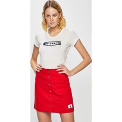 G-Star Raw - Top. Białe bluzki damskie marki G-Star RAW, s, z nadrukiem, z bawełny, z okrągłym kołnierzem. Za 139,90 zł.