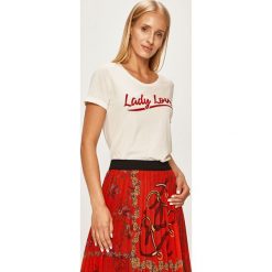 Morgan - T-shirt. Białe t-shirty damskie Morgan, s, z nadrukiem, z bawełny, z okrągłym kołnierzem. W wyprzedaży za 79,90 zł.