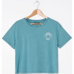 Koszulka z efektem acid wash - Turkusowy. Niebieskie koszulki damskie House, xl, bez wzorów, bez kołnierzyka, bez rękawów. Za 39,99 zł.