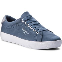 Tenisówki PEPE JEANS - Rene Skate PLS30634 Marine 585. Niebieskie półbuty damskie Pepe Jeans, z aplikacjami, z jeansu, marine, bez obcasa, na płaskiej podeszwie, bez zapięcia. W wyprzedaży za 149,00 zł.