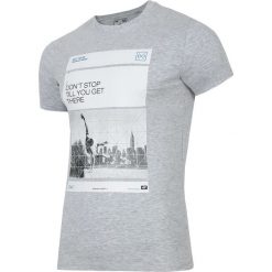 T-shirt męski TSM027 - chłodny jasny szar. Szare koszulki męskie 4f, m, z nadrukiem, z elastanu, bez kołnierzyka, krótkie. W wyprzedaży za 59,99 zł.