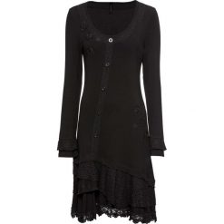Sukienka shirtowa z aplikacjami bonprix czarny. Czarne sukienki damskie bonprix, z aplikacjami, z koronki, bez kołnierzyka, bez rękawów, plisowane. Za 169,99 zł.