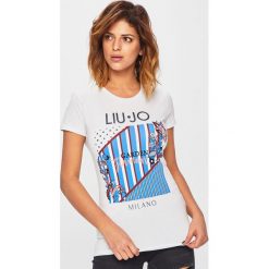 Liu Jo - Top. Białe bluzki damskie Liu Jo, s, z nadrukiem, z elastanu, z okrągłym kołnierzem. Za 269,90 zł.