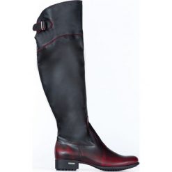 Płaskie kozaki za kolano - skóra naturalna - model 128 - kolor czarno-czerwony. Czerwone kozaki damskie Zapato, na co dzień, na zimę, z jeansu, eleganckie, przed kolano, na wysokim obcasie, na obcasie, bez zapięcia. W wyprzedaży za 367,50 zł.