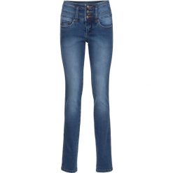 Dżinsy ze stretchem "Szczuplejsze brzuch, uda i pośladki" SLIM bonprix niebieski. Niebieskie jeansy damskie bonprix, w paski, z jeansu. Za 179,99 zł.