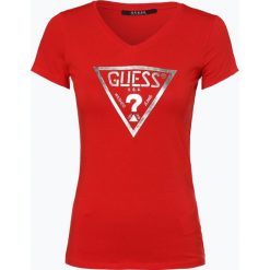 Guess Jeans - T-shirt damski, wielokolorowy. Czerwone t-shirty damskie Guess Jeans, xs, z nadrukiem, z jeansu, glamour, bez kołnierzyka. Za 119,95 zł.