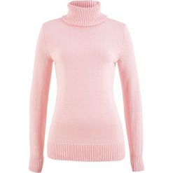 Sweter bawełniany z golfem bonprix pastelowy jasnoróżowy. Różowe swetry damskie bonprix, z bawełny. Za 54,99 zł.