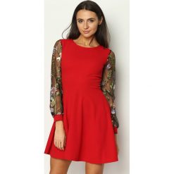 Sukienki: Czerwona Sukienka Floral Sleeves