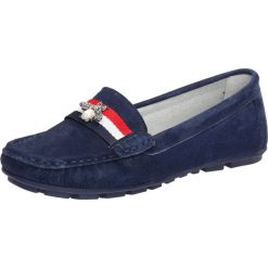 Skórzane mokasyny damskie FILIPPO DP1406 NAVY. Niebieskie mokasyny damskie FILIPPO, klasyczne, na obcasie. W wyprzedaży za 129,00 zł.
