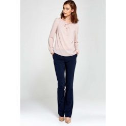 Różowa Bluzka Marszczona przy Dekolcie. Różowe bluzki damskie marki Molly.pl, xl, z jeansu, eleganckie, z długim rękawem. Za 109,90 zł.
