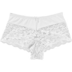 Figi "maxi panty" bonprix biały. Białe figi bonprix, w koronkowe wzory, z koronki. Za 34,99 zł.