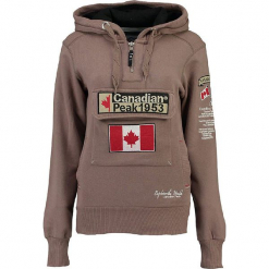 Bluza "Gyrelle" w kolorze szarobrązowym. Brązowe bluzy rozpinane damskie Canadian Peak, s, z aplikacjami, prążkowane, z krótkim rękawem, krótkie. W wyprzedaży za 136,95 zł.