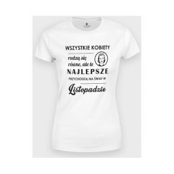Koszulka Wszystkie kobiety + Twój miesiąc. Bluzki dziewczęce MegaKoszulki, z napisami, z bawełny, z podwójnym kołnierzykiem, bez rękawów, bez kaptura. Za 44,90 zł.